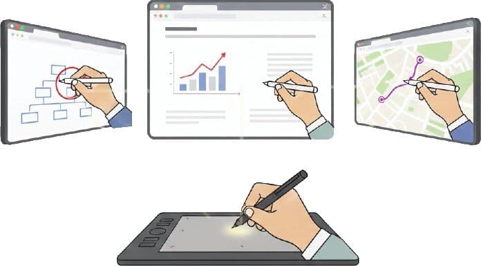 Annotating slides, charts and maps from a pen tablet